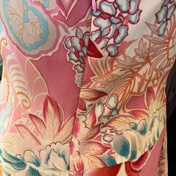 Kay Unger 100% Silk vintage midi maxi dress pink lined halter ruffles XS S - Picture 8 of 16